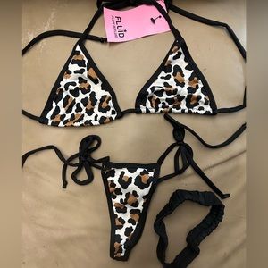 Sexy Skimpy Handmade Triangle Top Tie-Side Thong Bottom Leopard Print Bikini